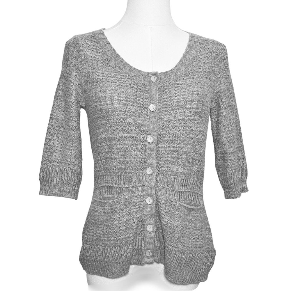 Sparrow Anthropologie Gray Button 3/4 Sleeve Cardigan Small Boho Cottagecore